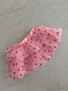 Janie and Jack Pink Tulle Skirt with Red Heart Print